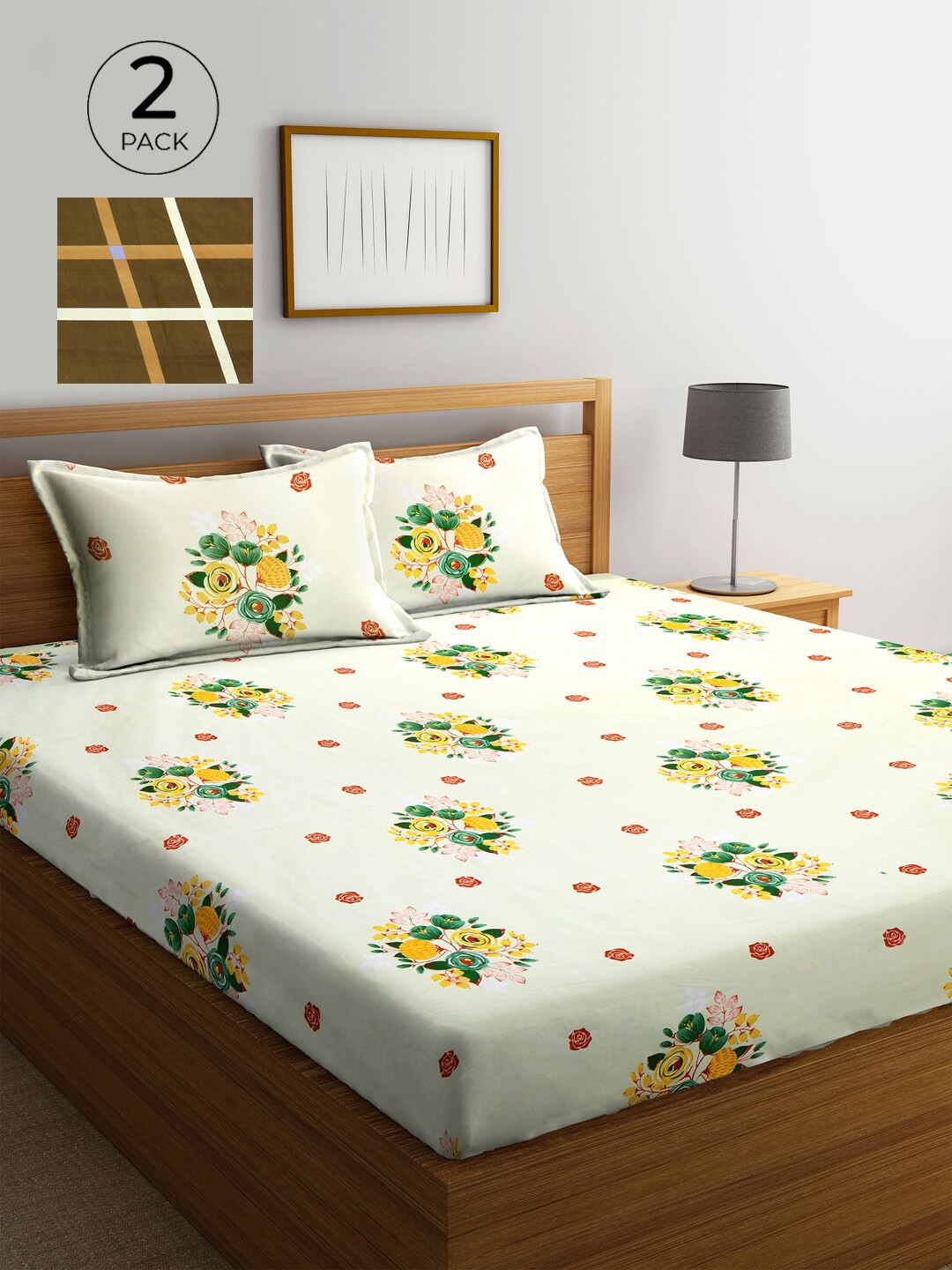 

KLOTTHE White & Yellow 210 TC 2 King Bedsheet with 4 Pillow Covers