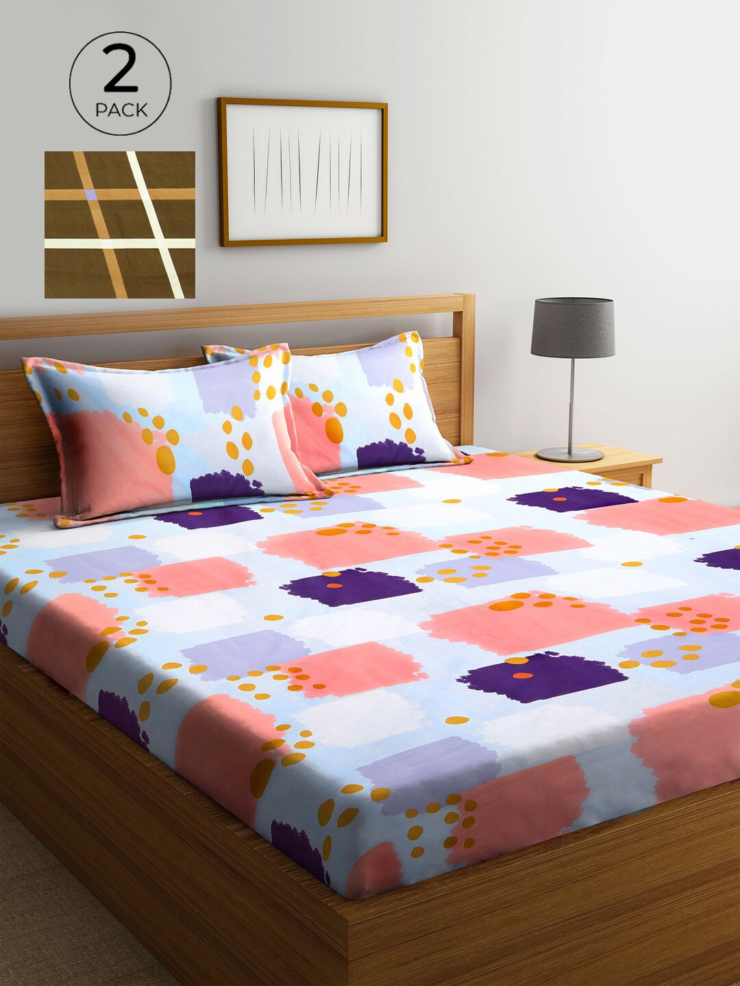 

KLOTTHE Grey & Pink Geometric 210 TC 2 King Bedsheet with 4 Pillow Covers