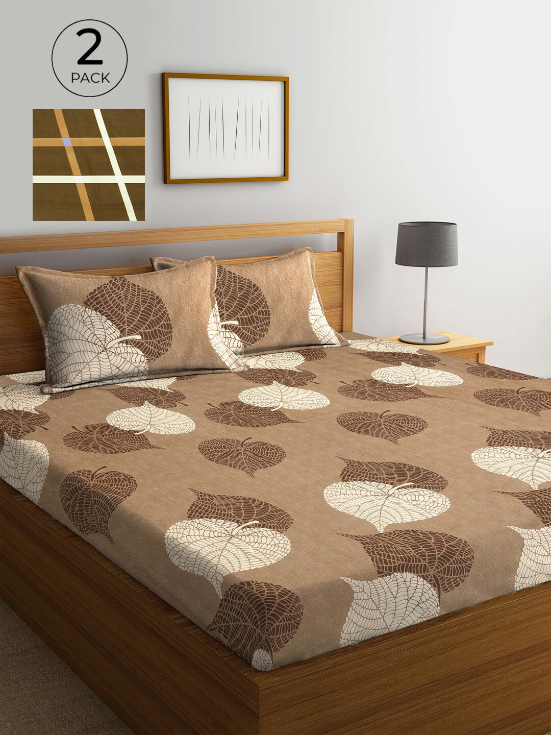 

KLOTTHE Brown & White 210 TC 2 King Bedsheet with 4 Pillow Covers