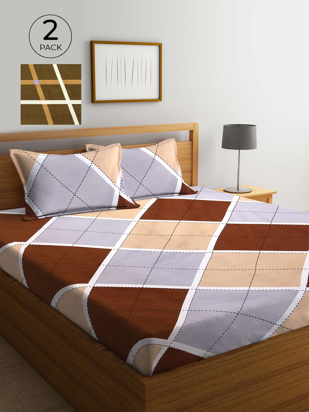 

KLOTTHE Grey Melange & Brown 210 TC 2 King Bedsheet with 4 Pillow Covers