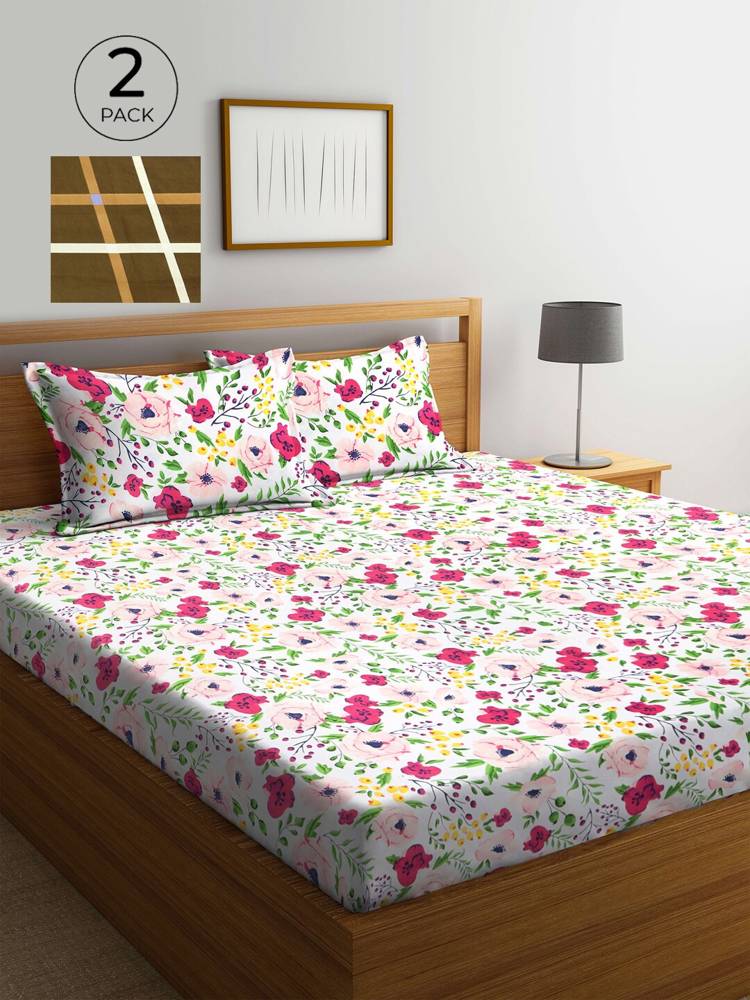 

KLOTTHE Multicoloured 210 TC 2 King Bedsheet with 4 Pillow Covers, Multi