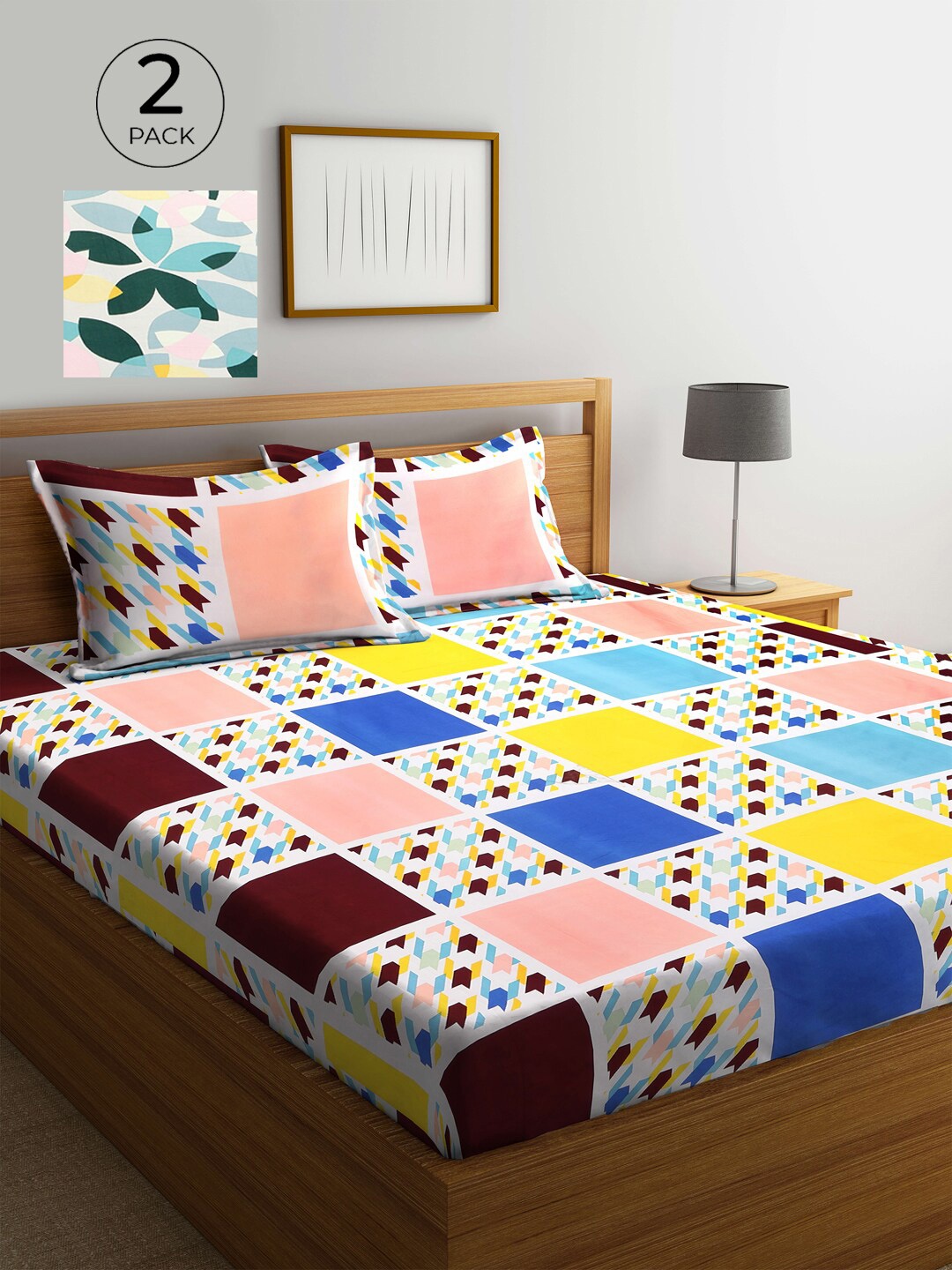 

KLOTTHE Geometric 210 TC Polycotton 2 Double Bedsheet with 4 Pillow Covers, White