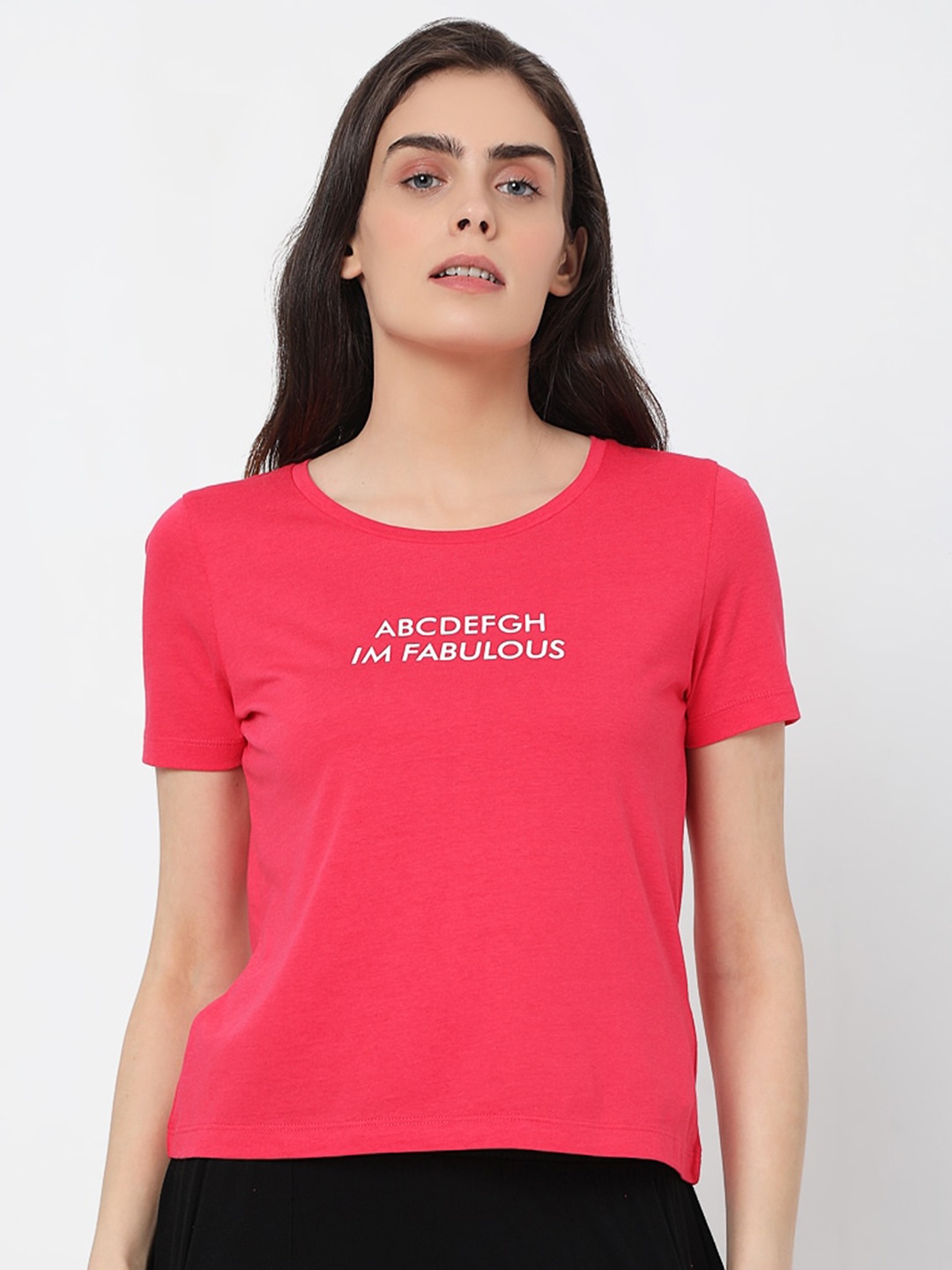 

Vero Moda Women Pink Typography Printed T-shirt