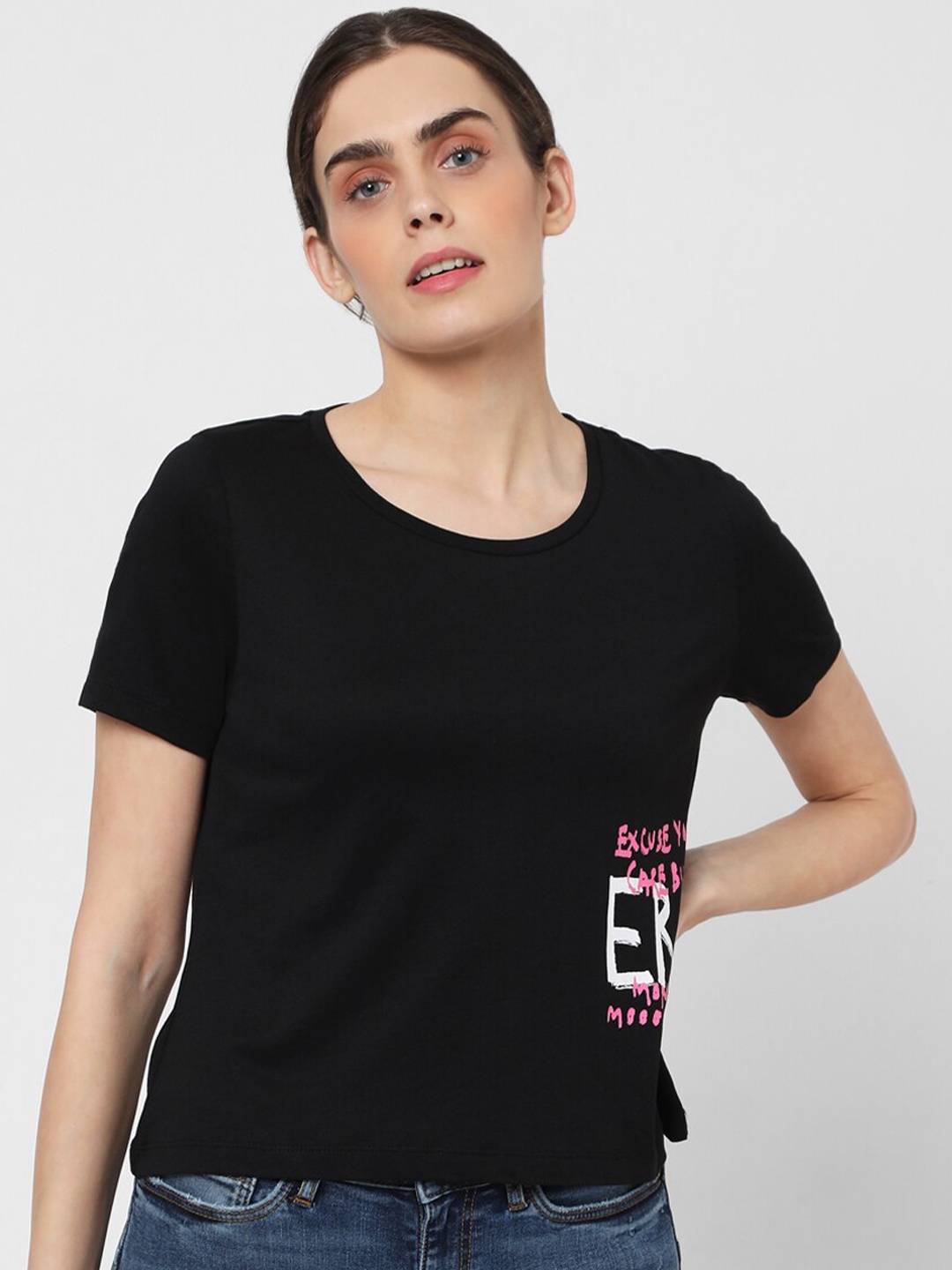 

Vero Moda Women Black Typography Printed T-shirt