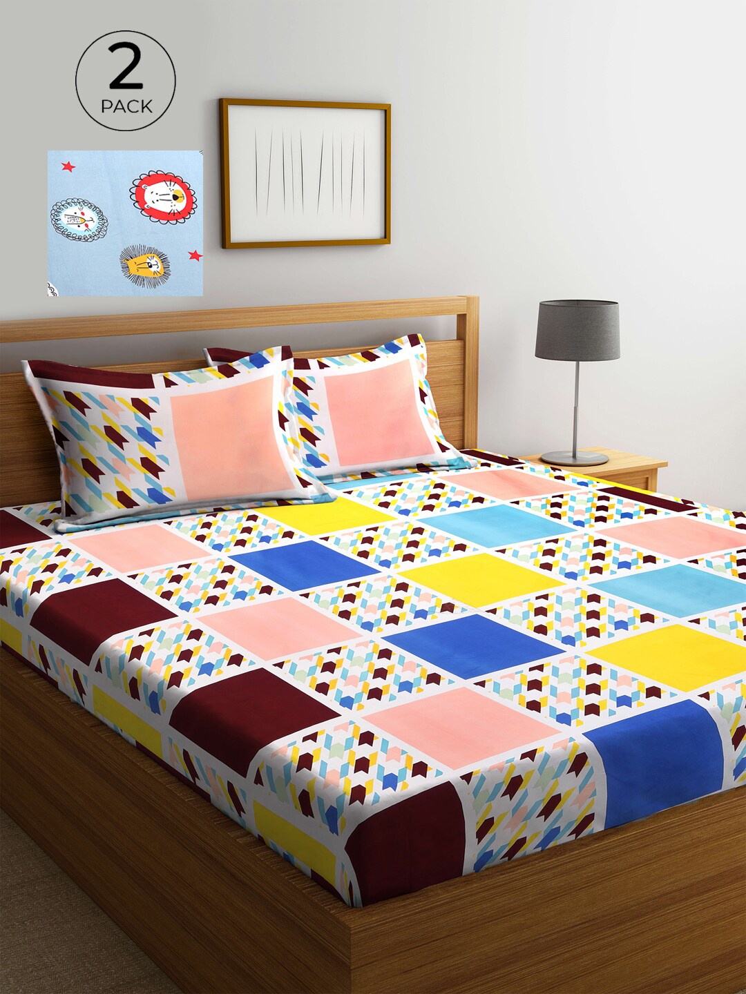 

KLOTTHE Geometric 210 TC Polycotton 2 Double Bedsheet with 4 Pillow Covers, White
