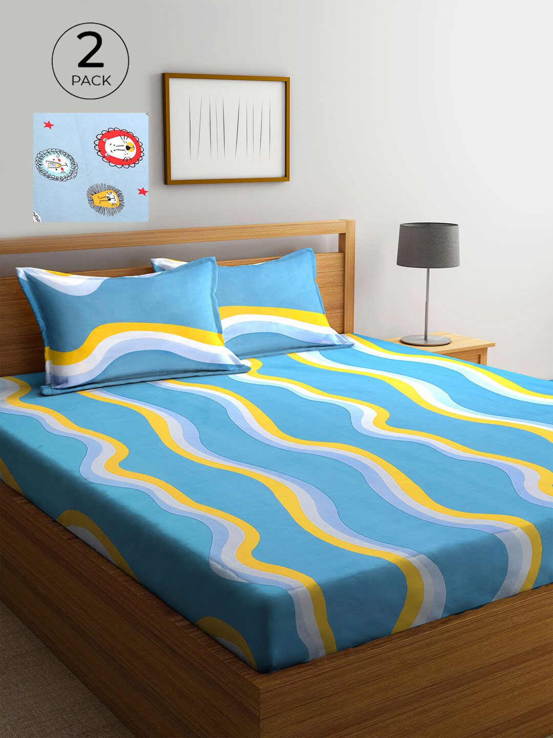 

KLOTTHE Abstract 210 TC Polycotton 2 Double Bedsheet with 4 Pillow Covers, Blue