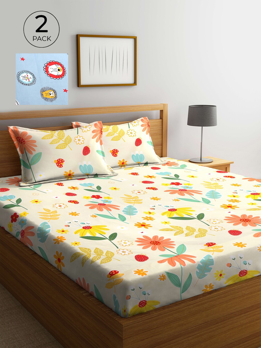 

KLOTTHE Floral 300 TC 2 Double King Bedsheet with 4 Pillow Covers, Red