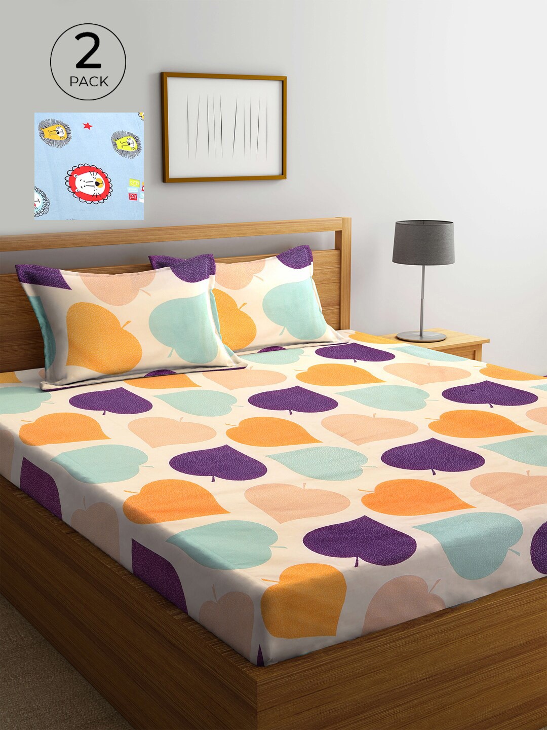 

KLOTTHE Abstract 210 TC Polycotton 2 Double Bedsheet with 4 Pillow Covers, Turquoise blue