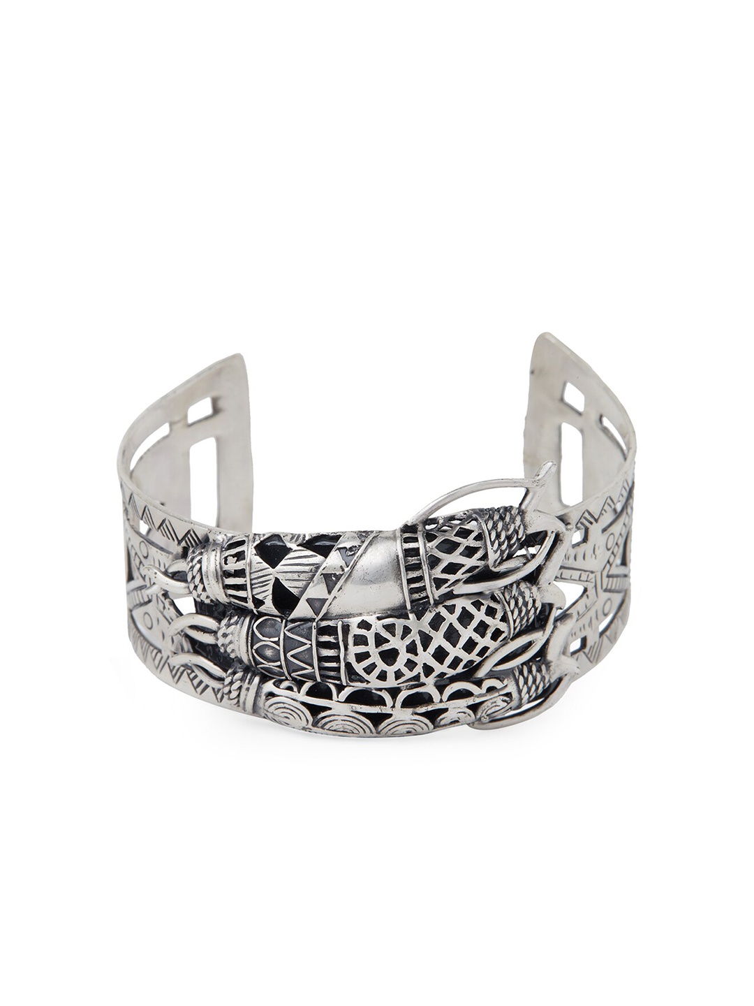 

Masaba Women Silver-Toned & Black Antique Silver-Plated Cuff Bracelet