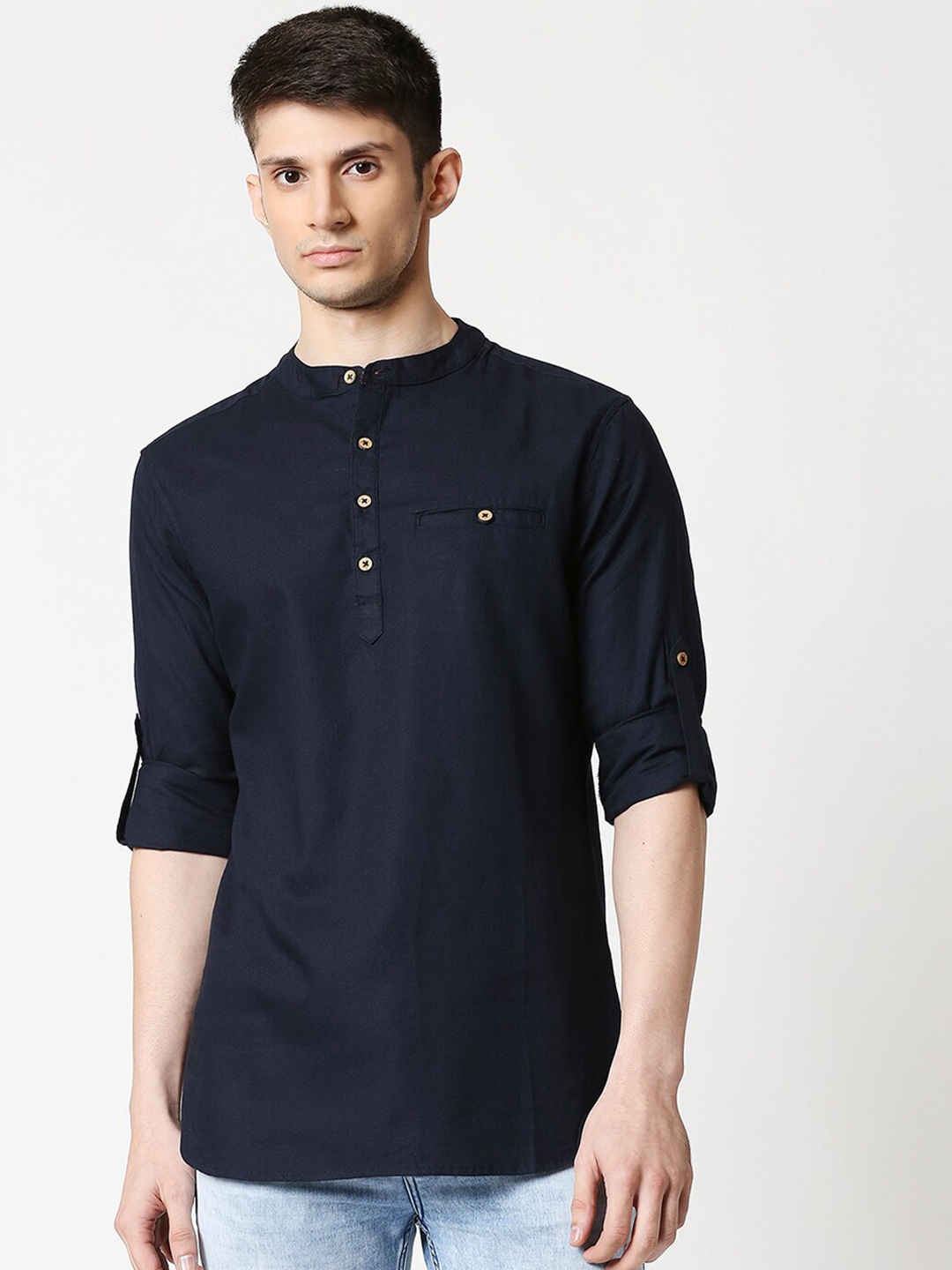 

Bewakoof Men Blue Thread Work Relaxed Fit Kurta