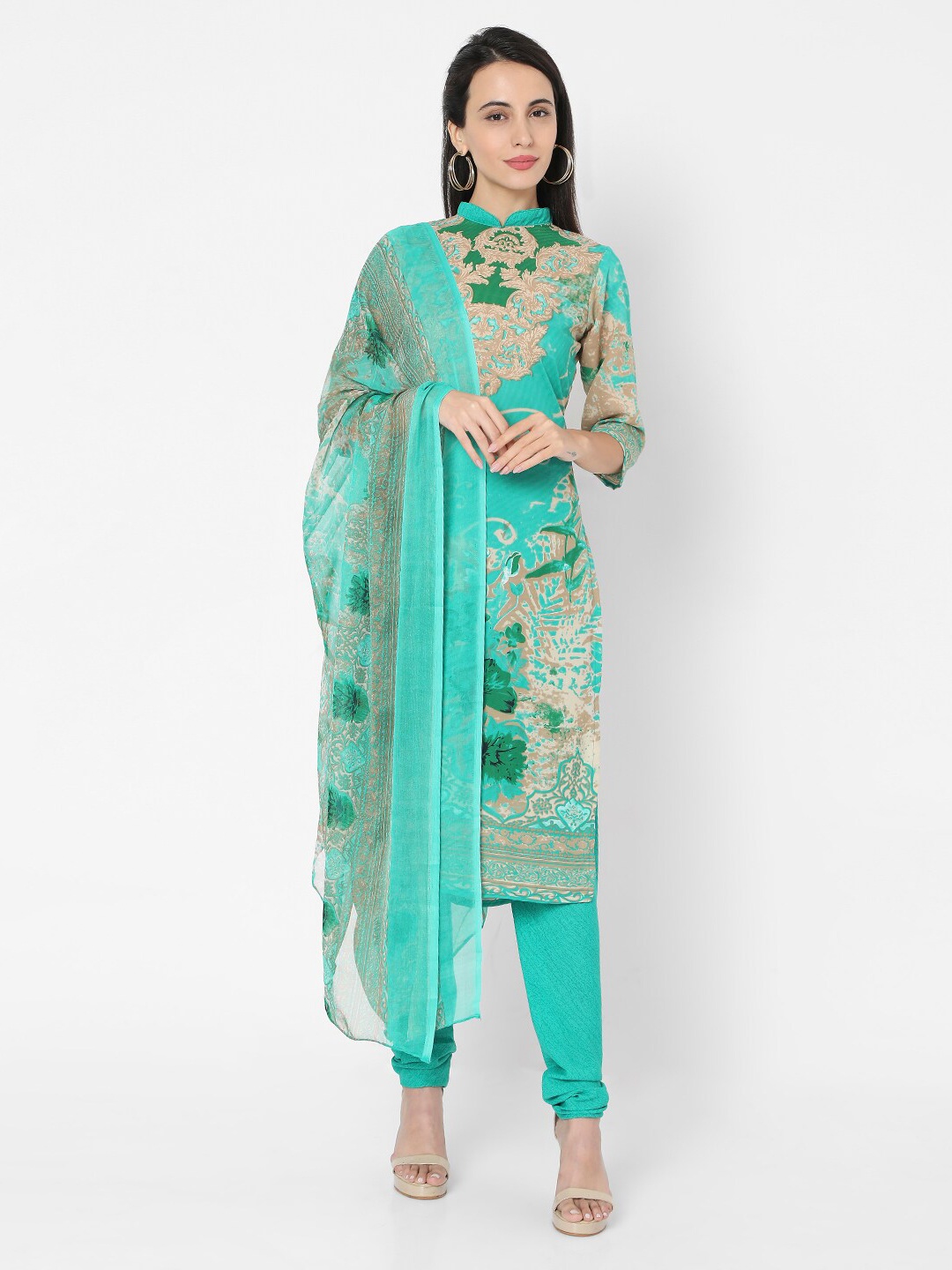 

SALWAR STUDIO Green & Beige Printed Unstitched Dress Material