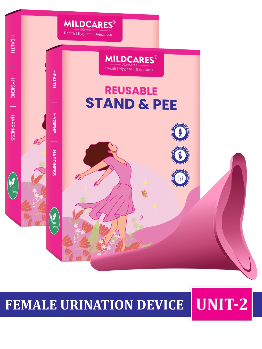 

GYNOCUP Women Pack Of 2 Stand And Pee Reusable Portable Urinal Cup, Pink