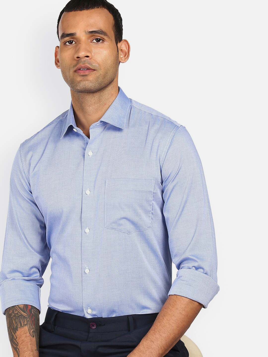 

AD By Arvind Men Blue Slim Fit Cotton Opaque Semiformal Shirt
