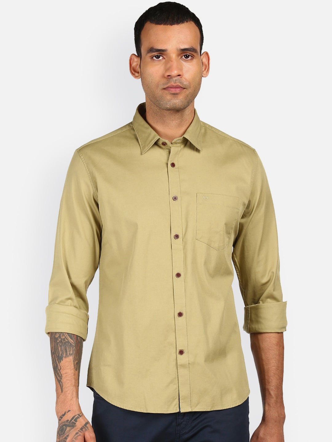 

AD By Arvind Men Olive Brown Slim Fit Cotton Opaque Casual Shirt