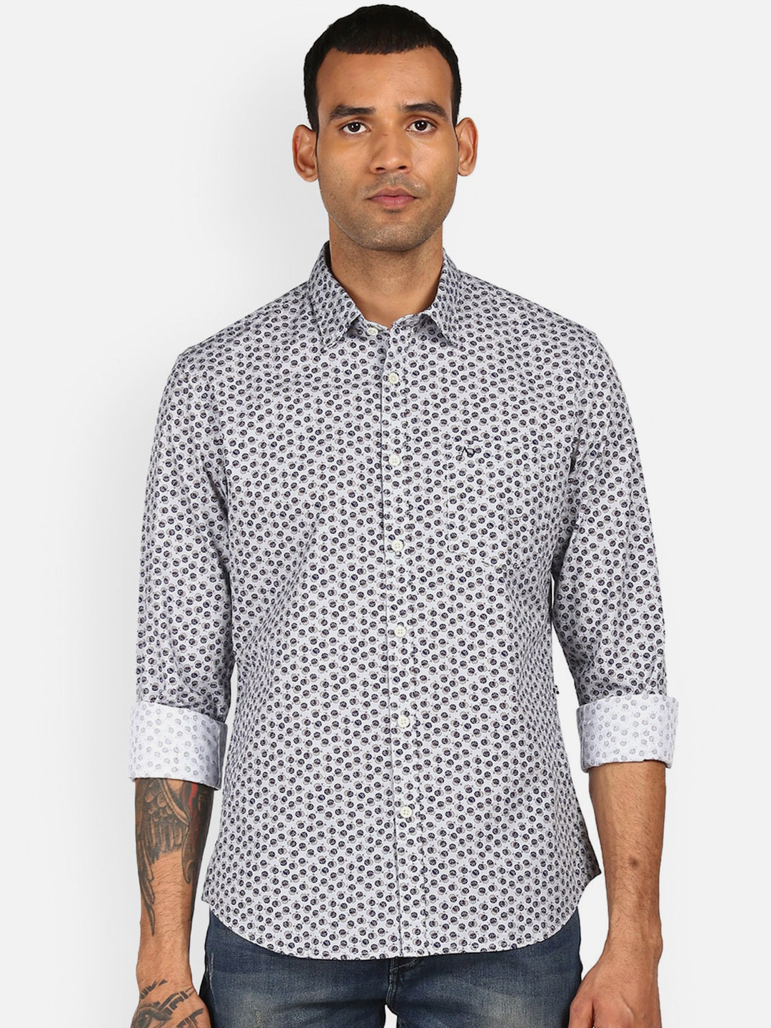 

AD By Arvind Slim Fit Floral Printed Cotton Casual Shirt, Grey