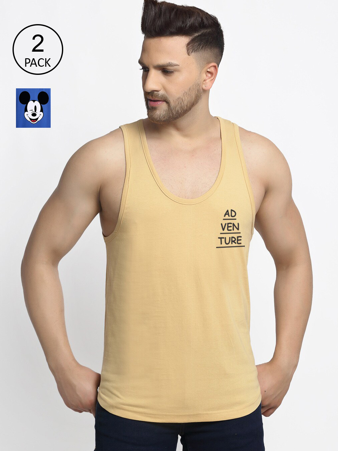 

Friskers Men Pack Of 2 Printed Drop Cut Pure Cotton Gym Vests C31-05-C226-09, Blue