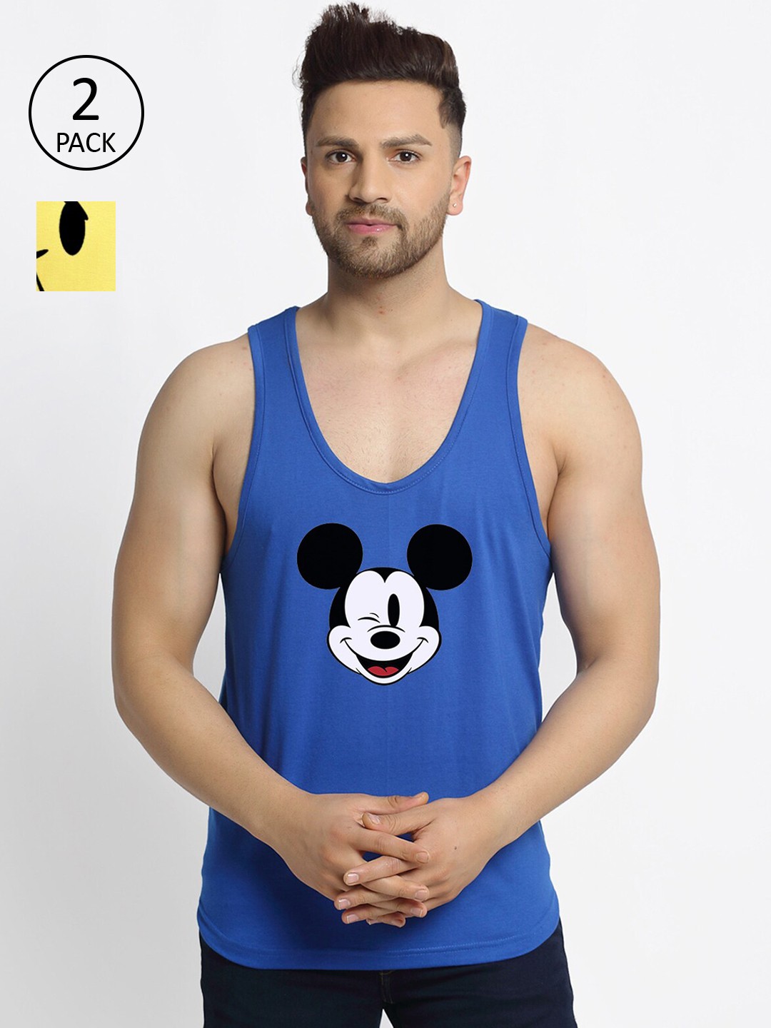 

Friskers Men Pack Of 2 Printed Pure Cotton Drop Cut Innerwear Vests, Blue