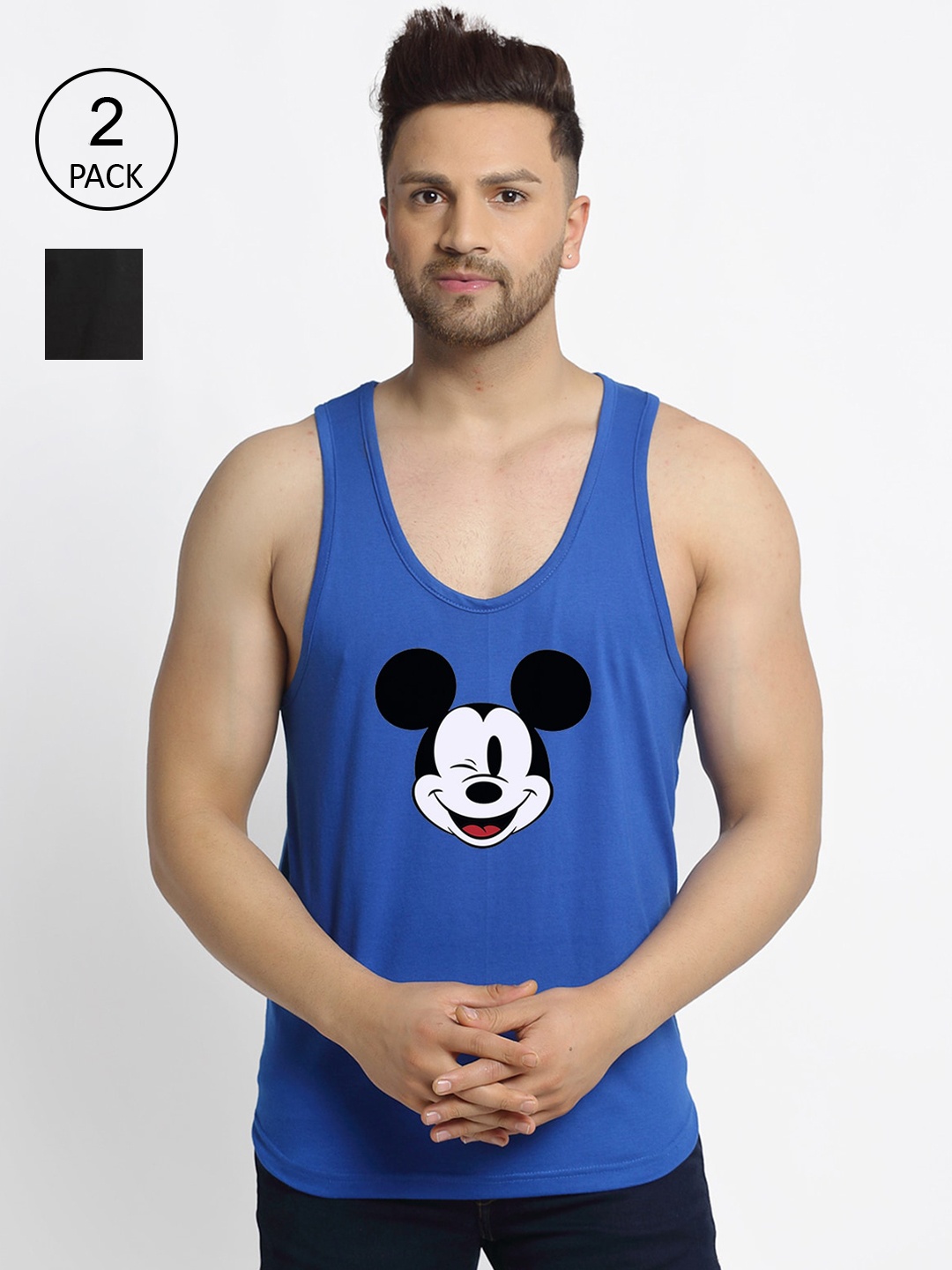 

Friskers Men Pack Of 2 Printed Pure Cotton Innerwear Gym Vests, Blue