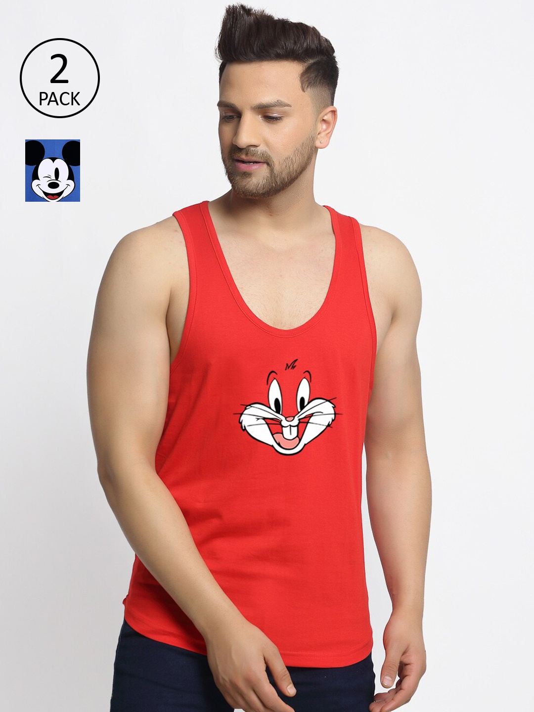 

Friskers Men Pack Of 2 Printed Cotton Innerwear Vest, Blue