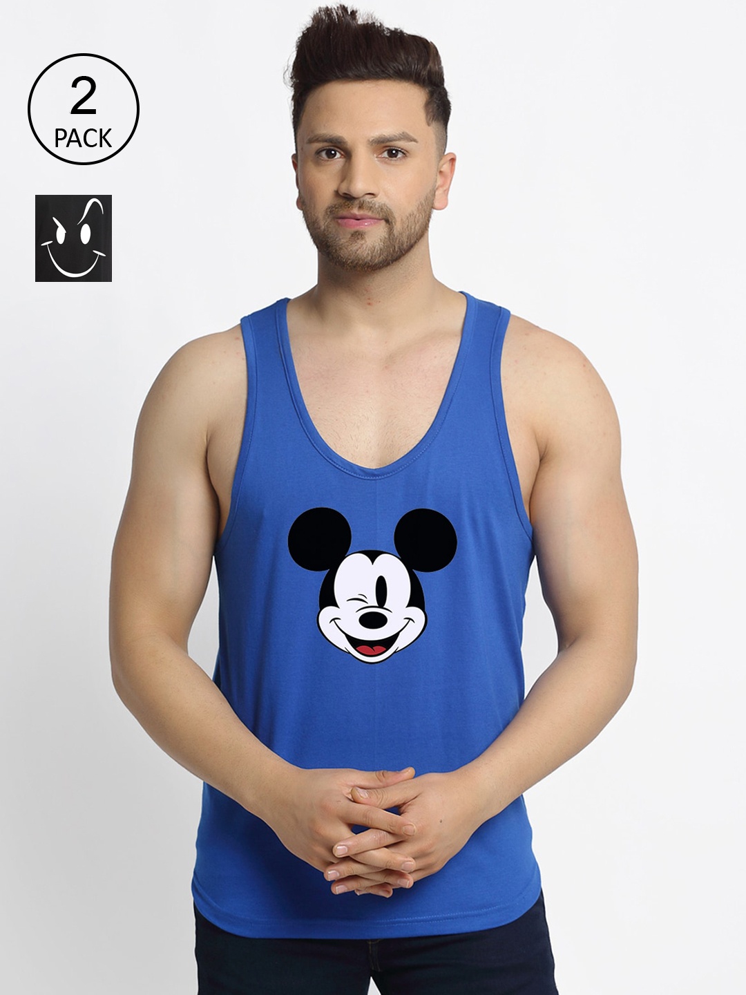 

Friskers Men Pack Of 2 Printed Cotton Innerwear Vest, Blue