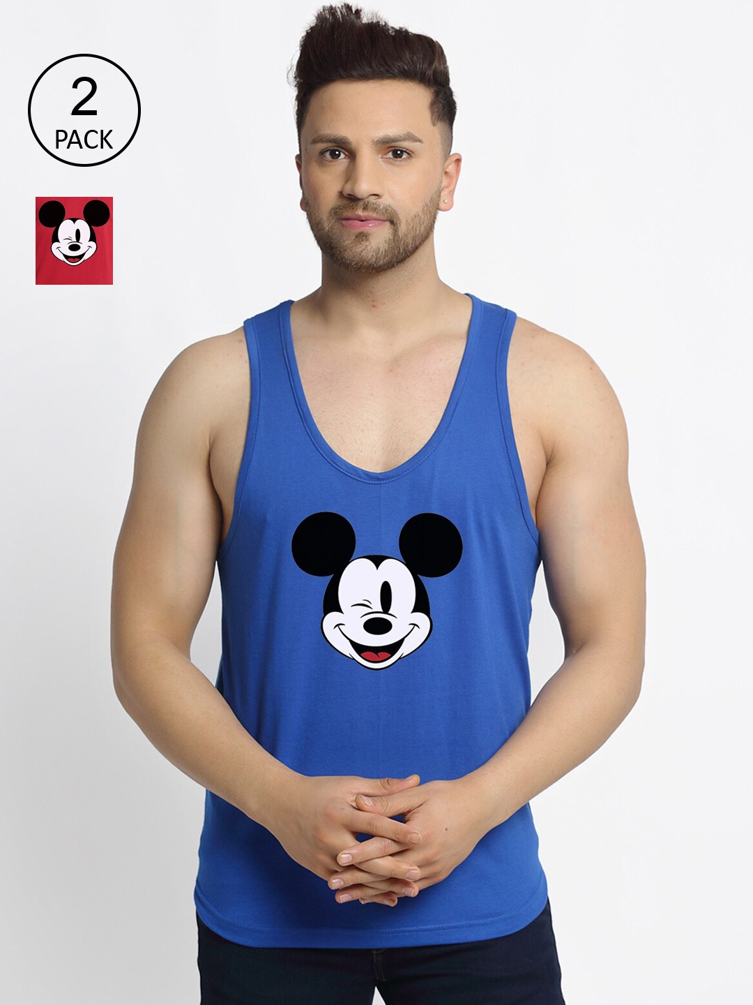 

Friskers Men Blue Pack Of 2 Printed Cotton Drop Cut Innerwear Vests