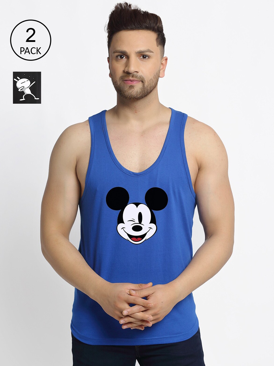 

Friskers Men Pack Of 2 Printed Pure Cotton Drop Cut Innerwear Vests, Blue