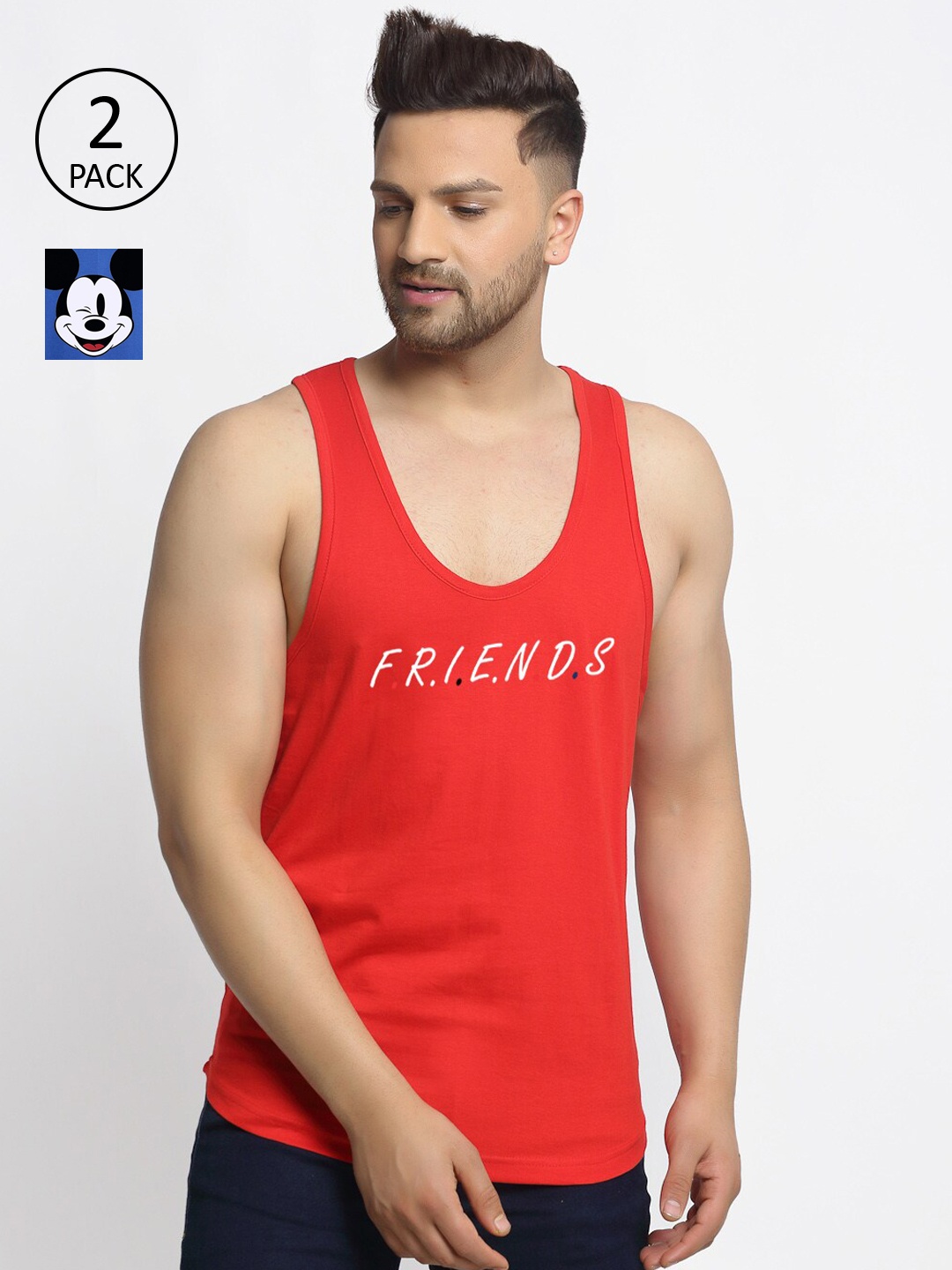 

Friskers Men Pack Of 2 Printed Cotton Innerwear Vests, Blue