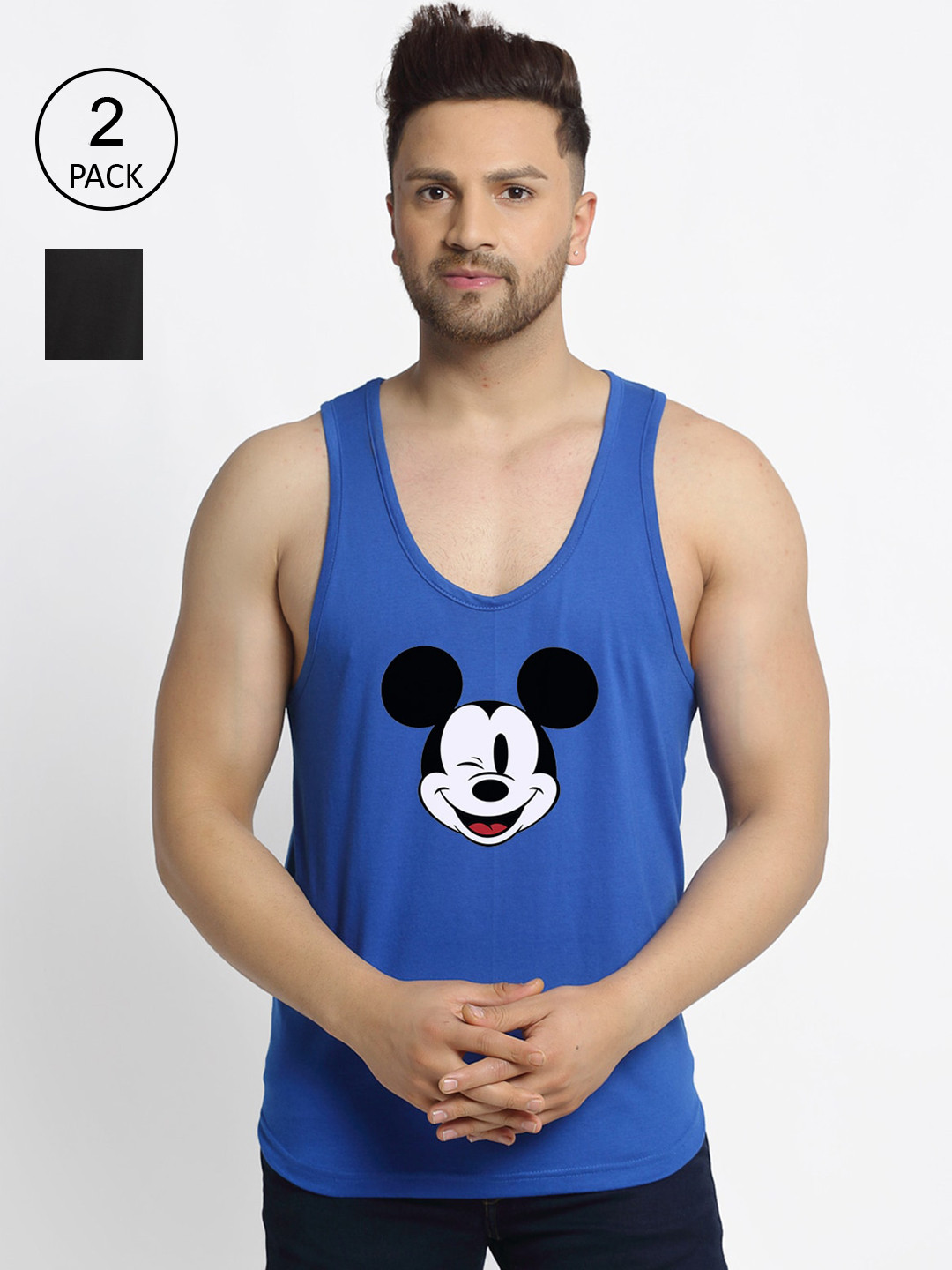 

Friskers Men Pack Of 2 Printed Pure Cotton Drop Cut Innerwear Vests, Blue