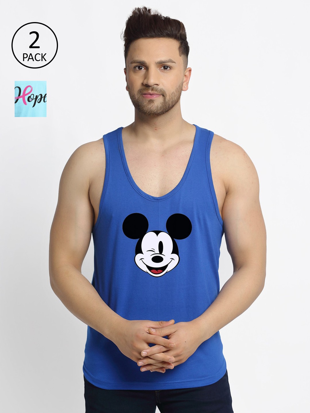 

Friskers Men Pack Of 2 Printed Pure Cotton Drop Cut Innerwear Vests, Blue
