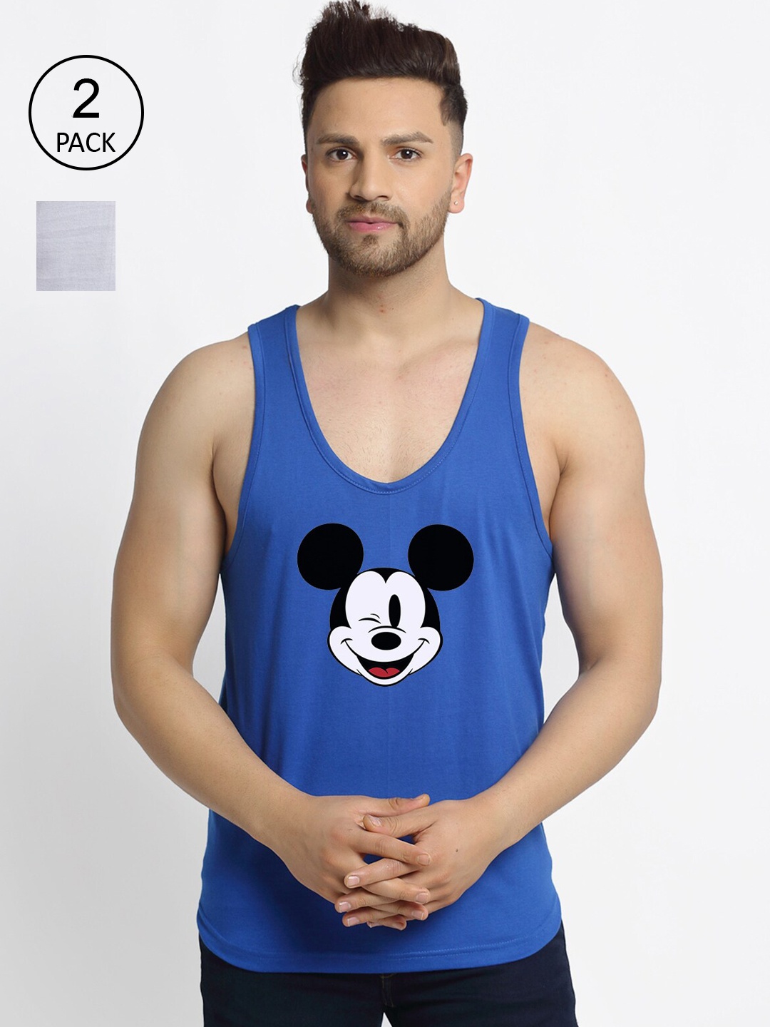 

Friskers Men Pack Of 2 Printed Cotton Innerwear Vest, Blue