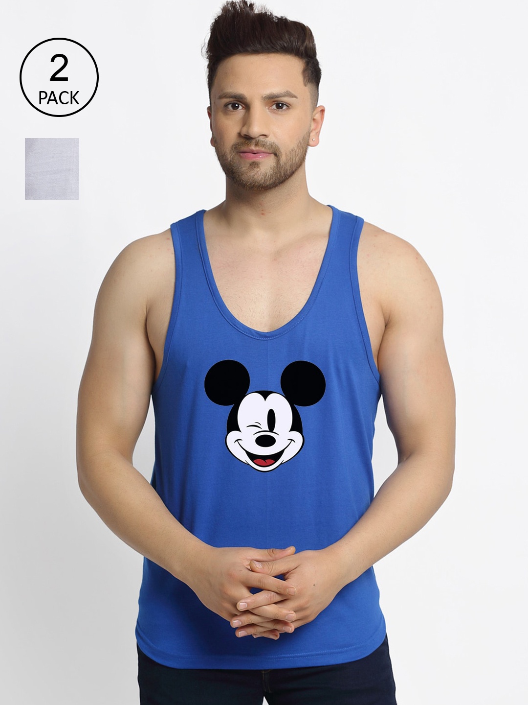 

Friskers Men Pack Of 2 Printed Cotton Innerwear Vest, Blue