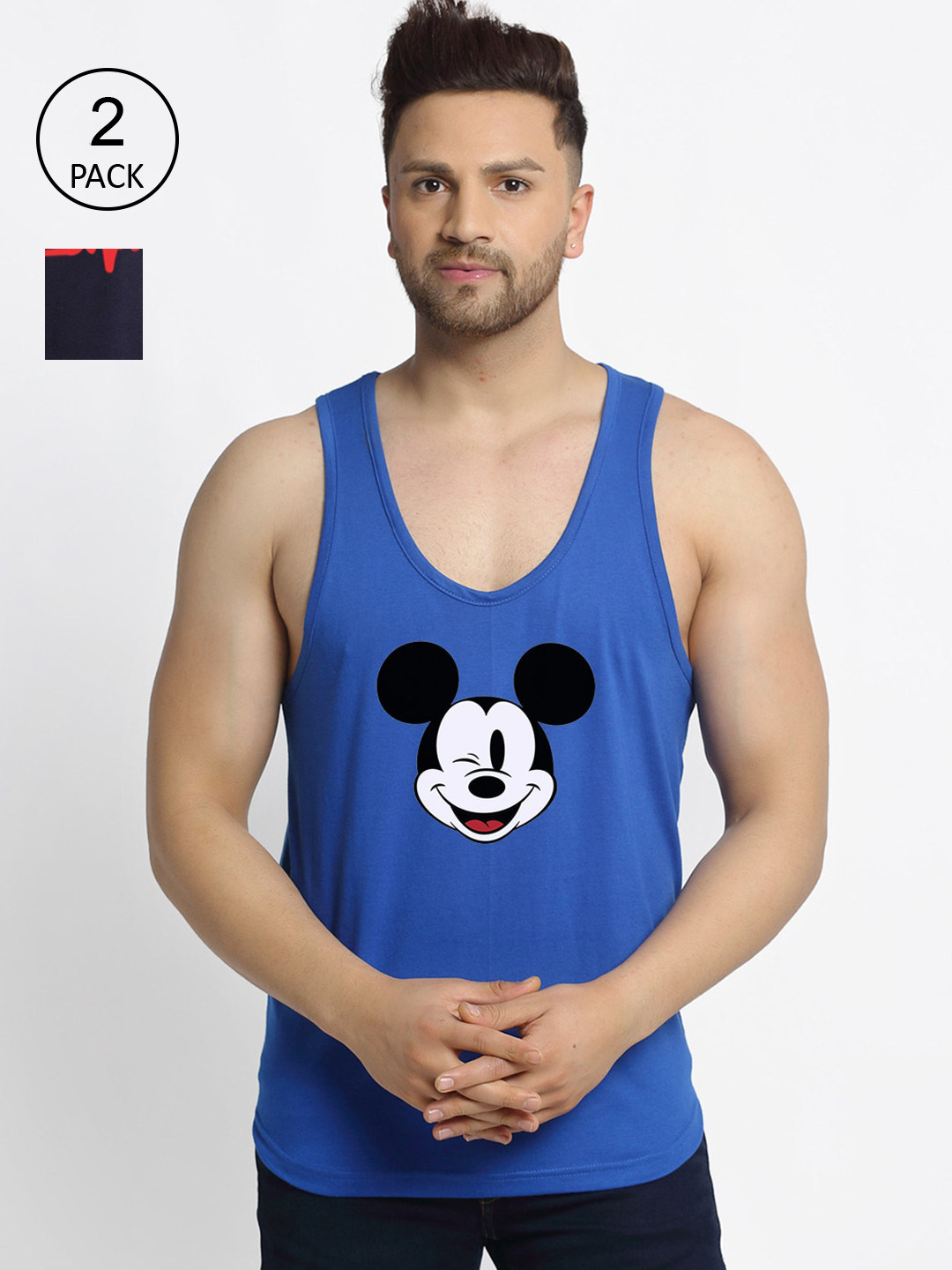 

Friskers Men Pack Of 2 Printed Cotton Innerwear Vest, Blue