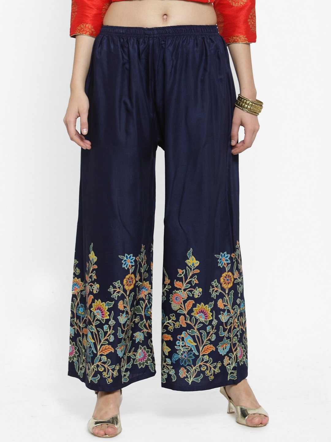 

Clora Creation Women Navy Blue & Green Floral Hem Design Palazzos
