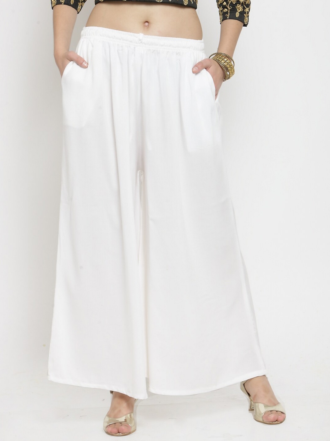 

Clora Creation Women White Flared Palazzos