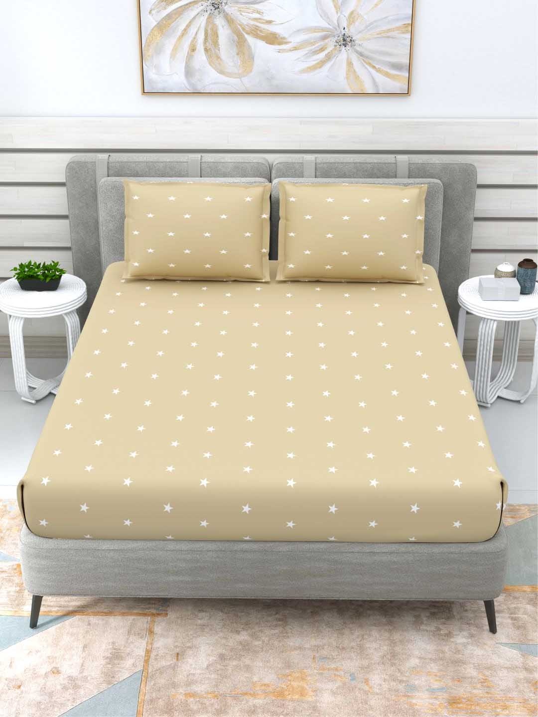 

DREAM WEAVERZ Beige Star 220 TC Pure Cotton Double Bedsheet with 2 Pillow Covers