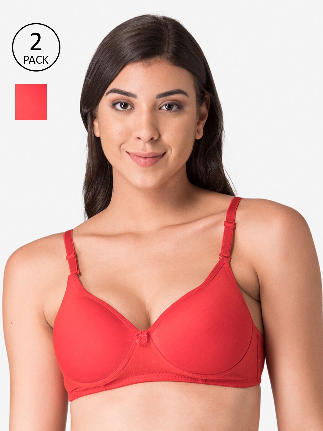 

KOMLI Red Solid Pack Of 2 Full Coverage Heavily Padded T-shirt Bra