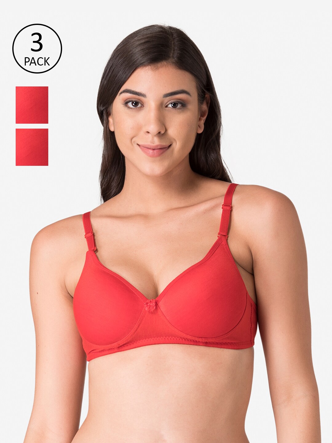 

KOMLI Set of 3 Red Solid Heavily Padded T-shirt Bras