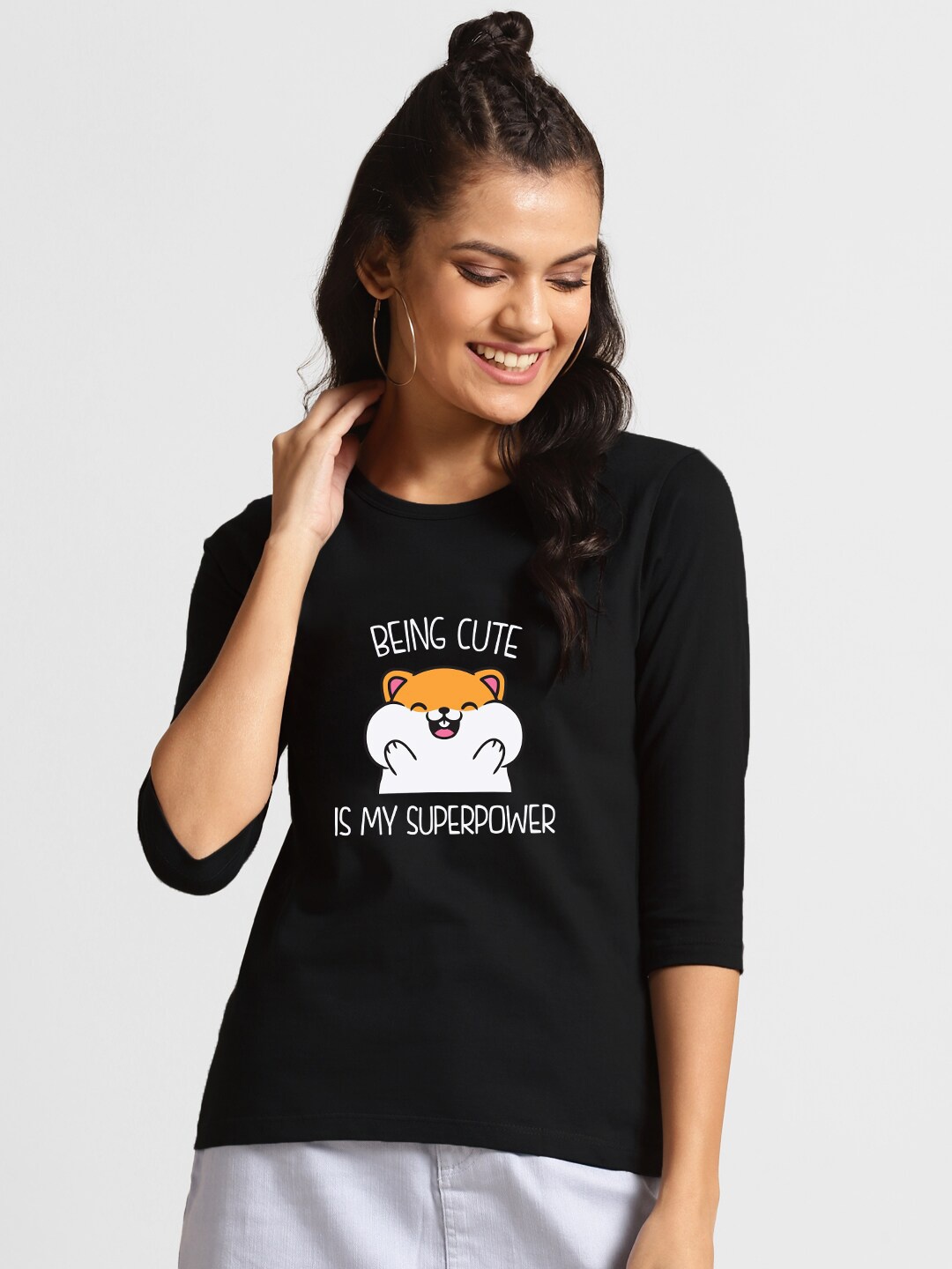 

Bewakoof Women Black & White Printed T-shirt