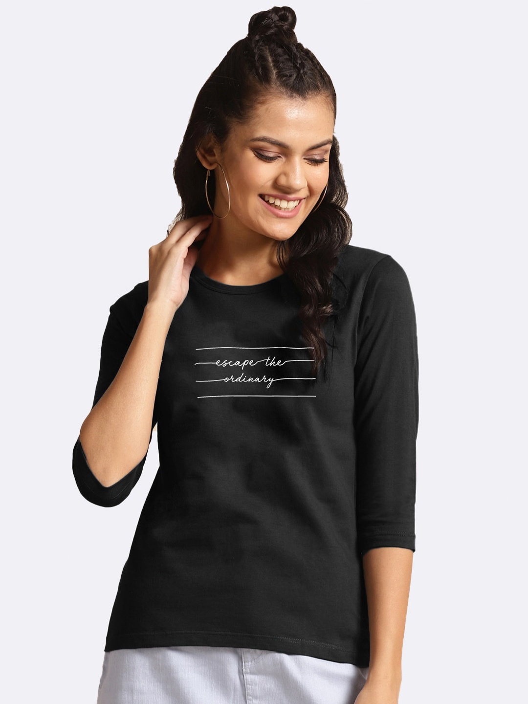 

Bewakoof Women Black & White Typography Printed T-shirt