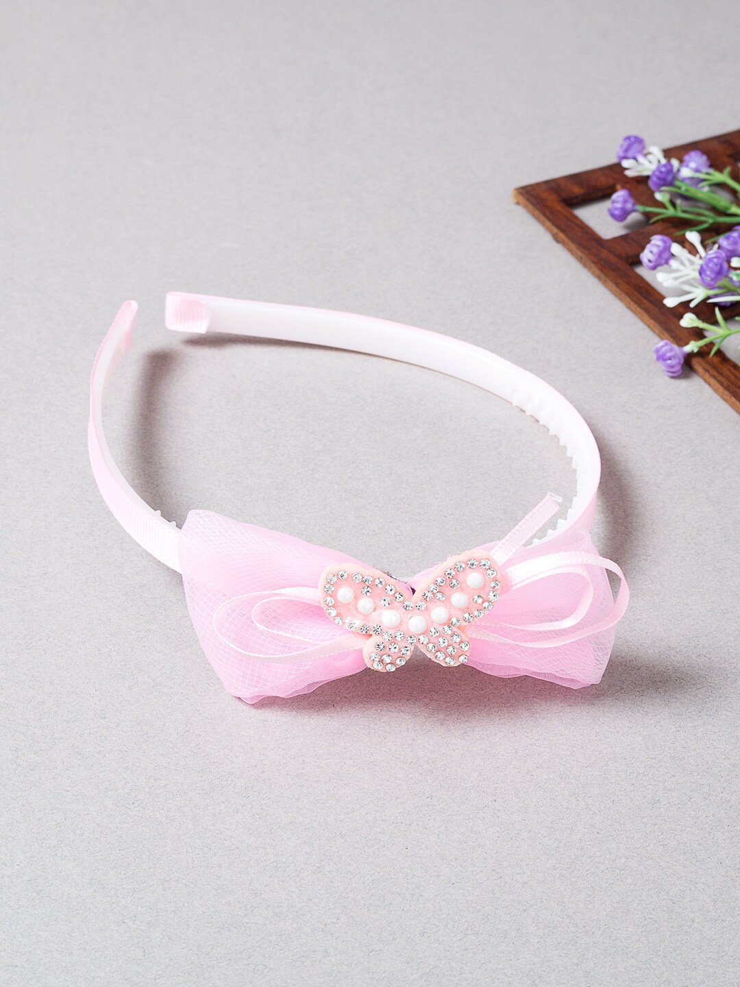 

Golden Peacock Women White & Pink Shiny Bow Knot Embellished Hairband