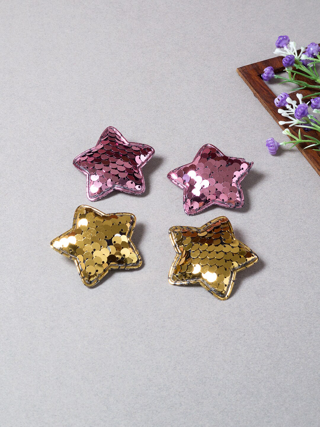 

Golden Peacock Set of 4 Women Pink & Gold-Toned Embellished Alligator Hair Clip