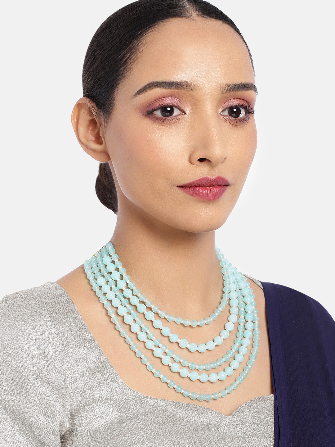 

I Jewels Turquoise Blue Gold-Plated Layered Necklace