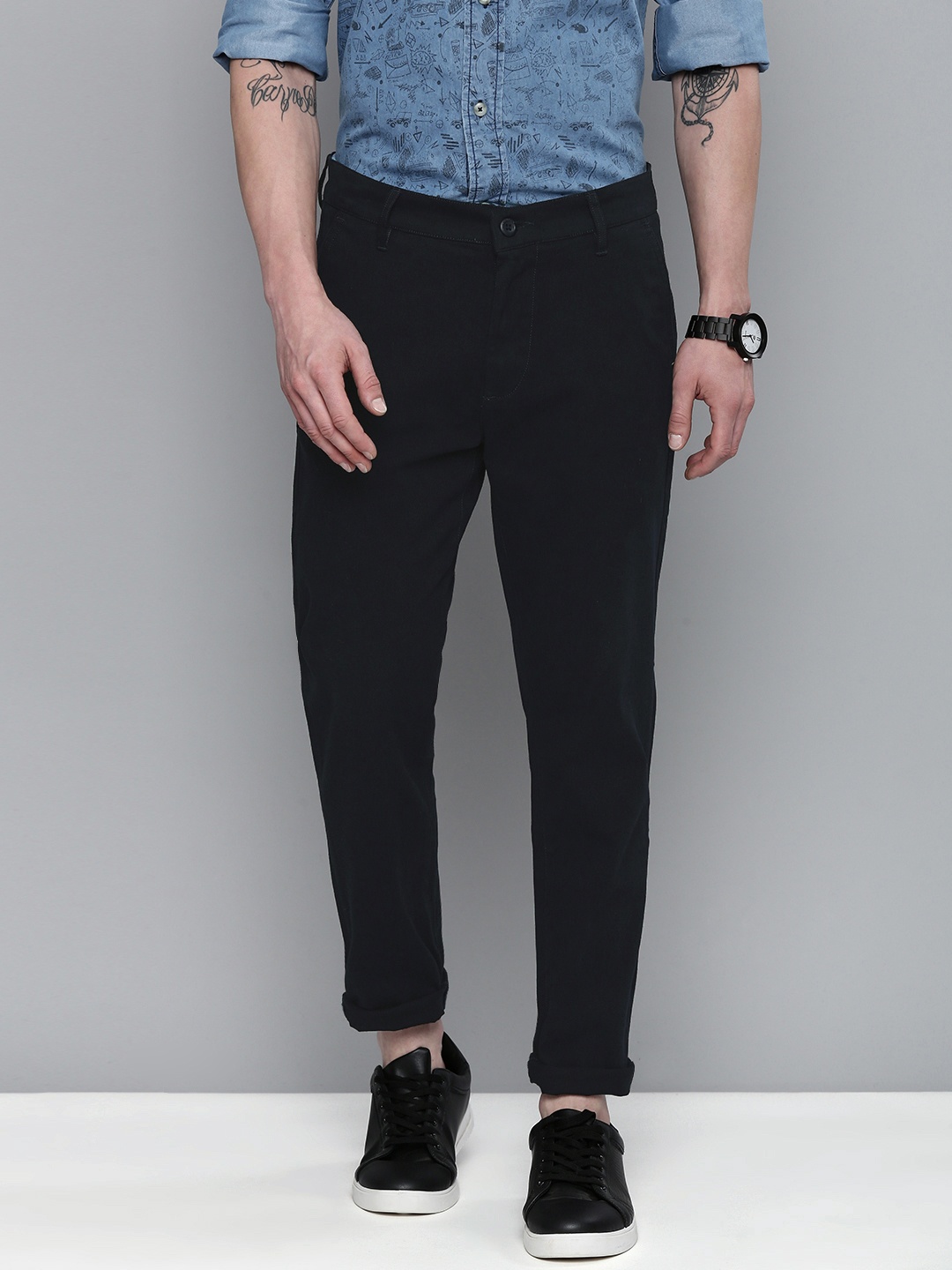 

The Indian Garage Co Men Navy Blue Slim Fit Trousers