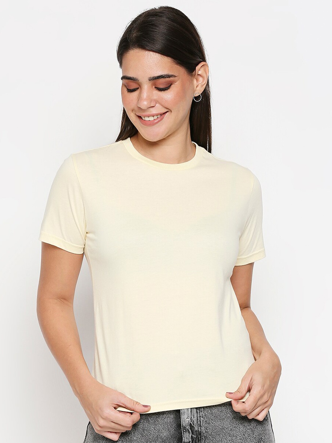

20Dresses Women Yellow Solid Cotton T-shirt