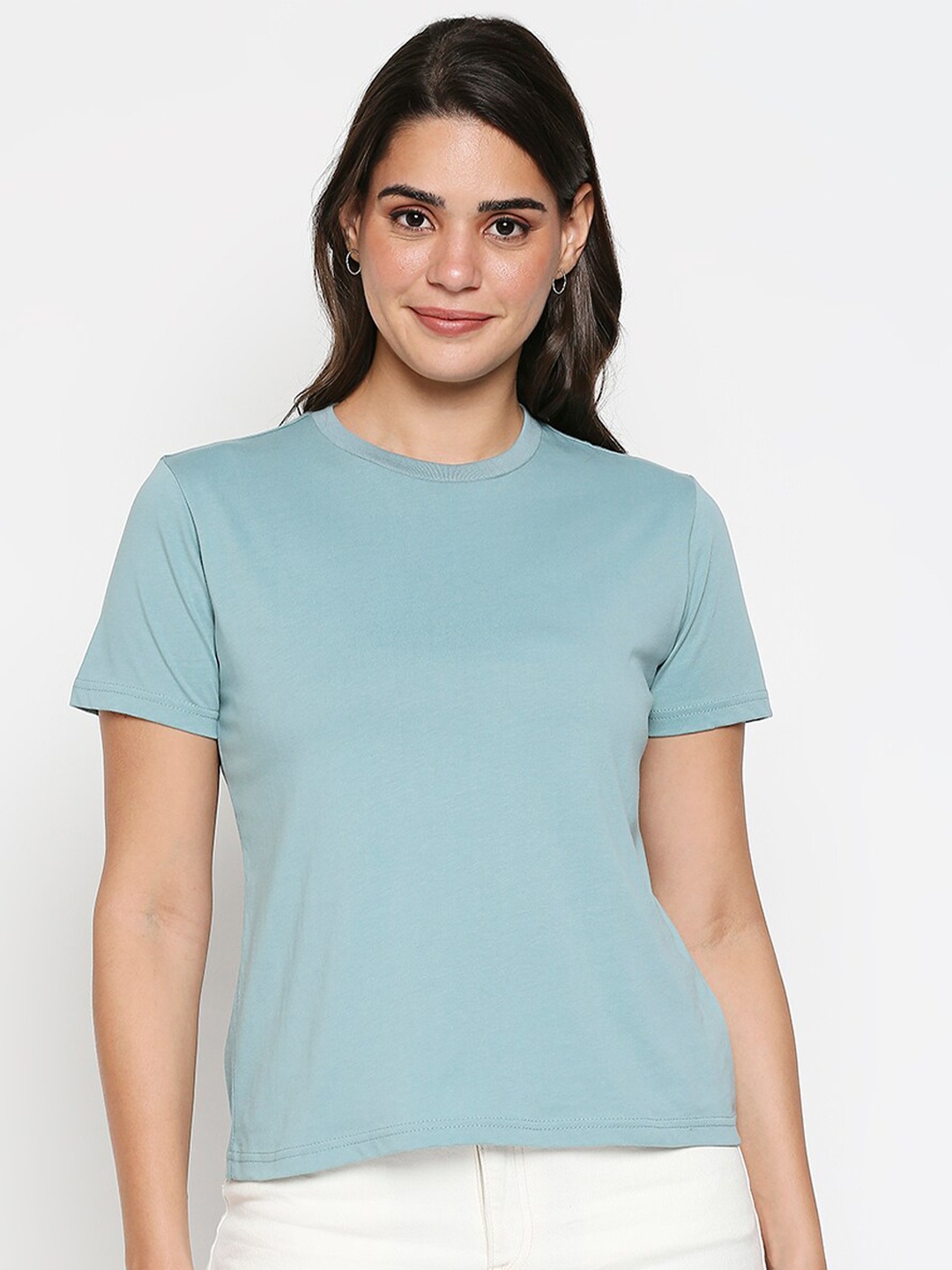 

20Dresses Women Blue Solid Cotton T-shirt