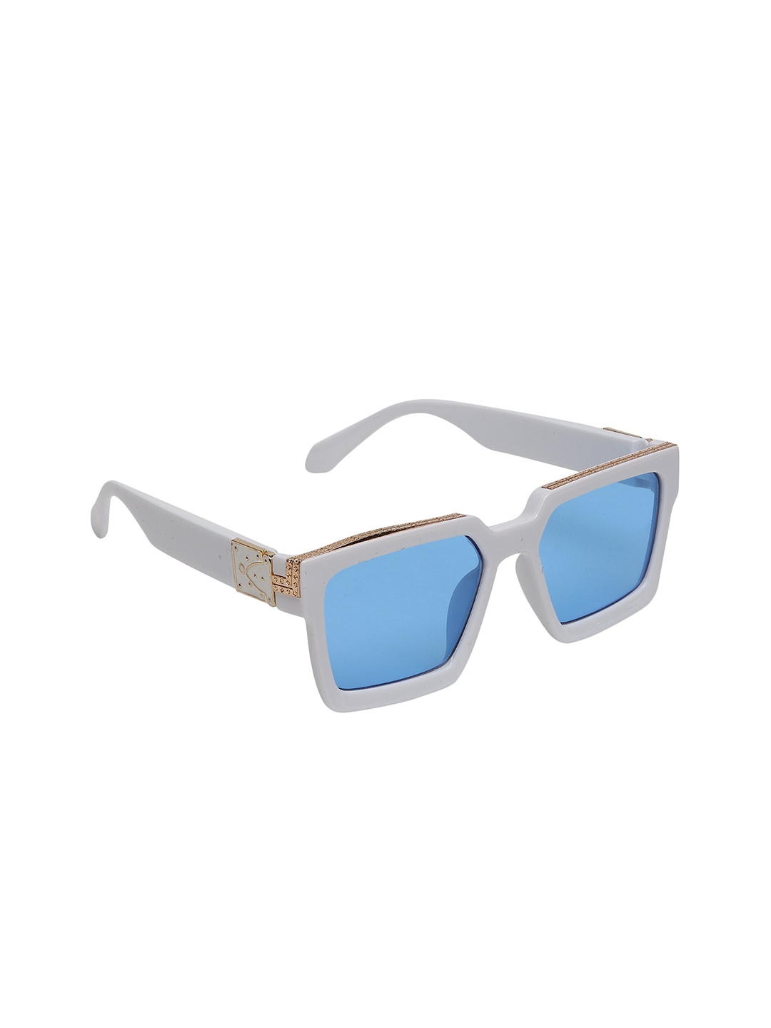 

Swiss Design Unisex Blue Lens & Steel-Toned Square Sunglasses with UV Protected Lens