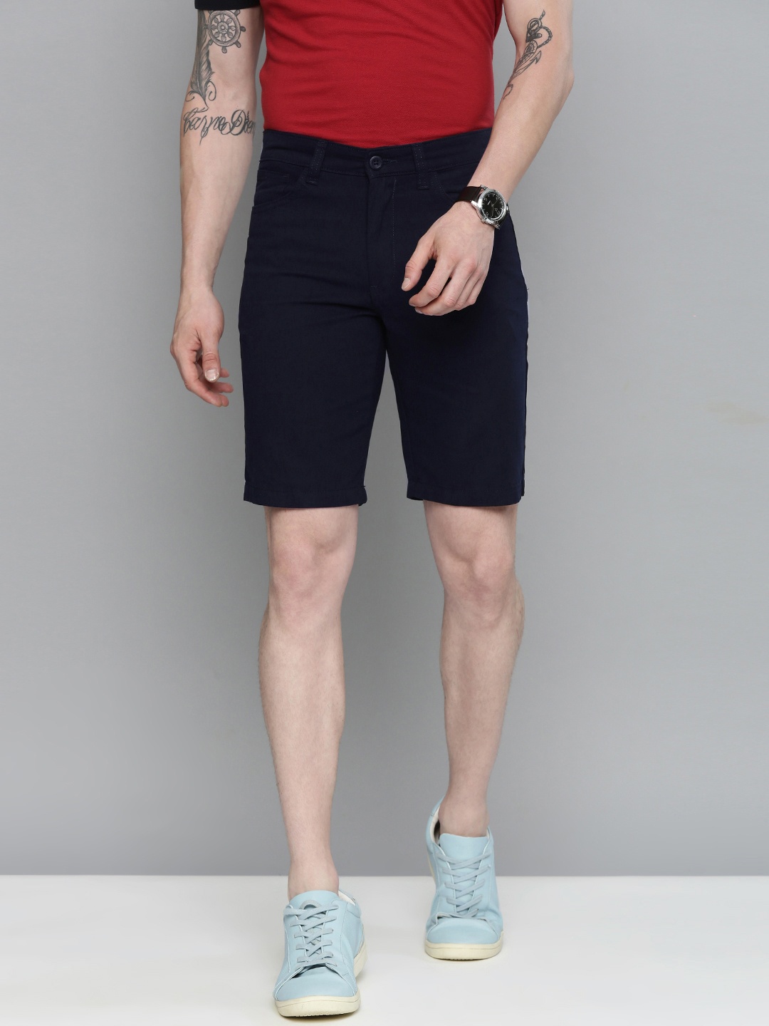 

The Indian Garage Co Men Navy Blue Slim Fit Chino Shorts