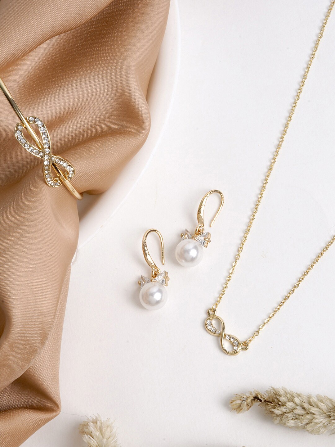 

JOKER & WITCH Gold-Toned & White Stone-Studded & Beaded Jewellery Set