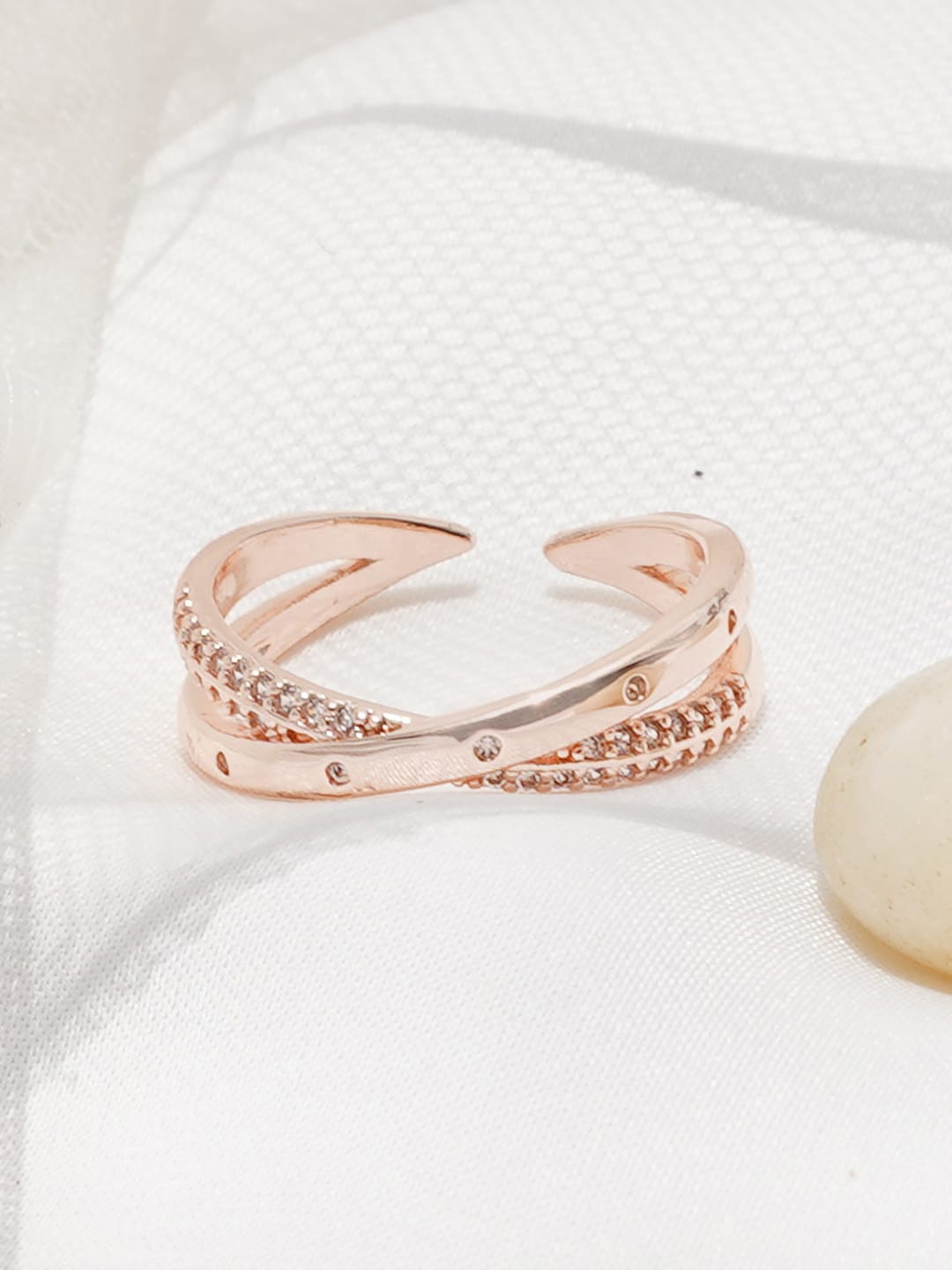 

JOKER & WITCH Women Rose Gold-Toned & White Stone-Studded Finger Ring