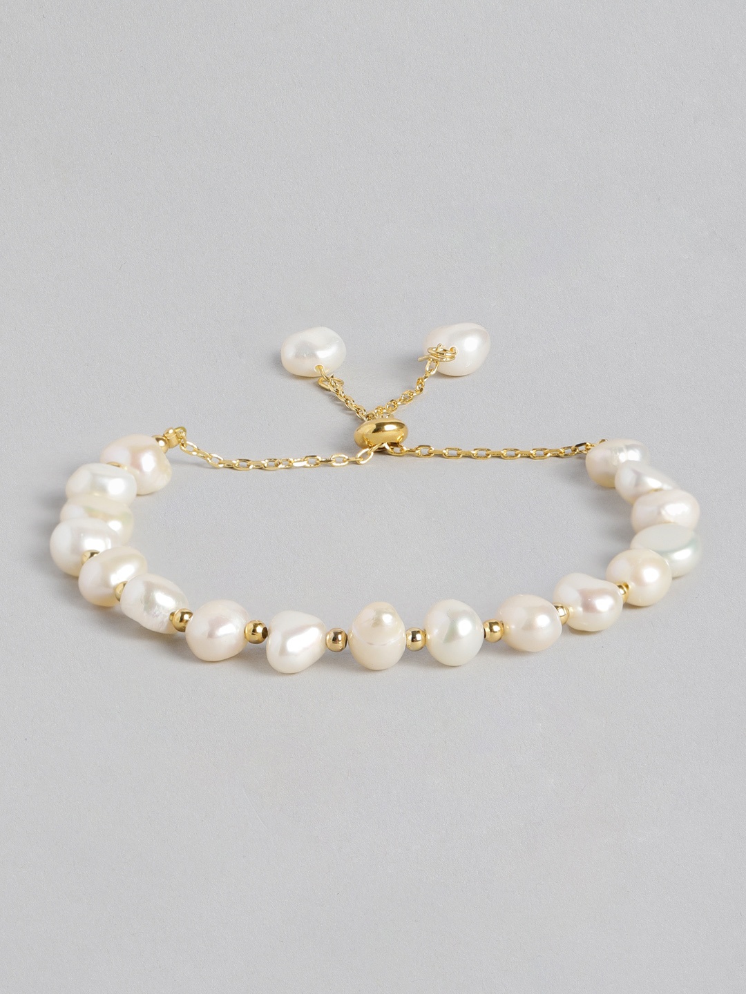 

Peora Women White & Gold Plated Pearls Charm Bracelet